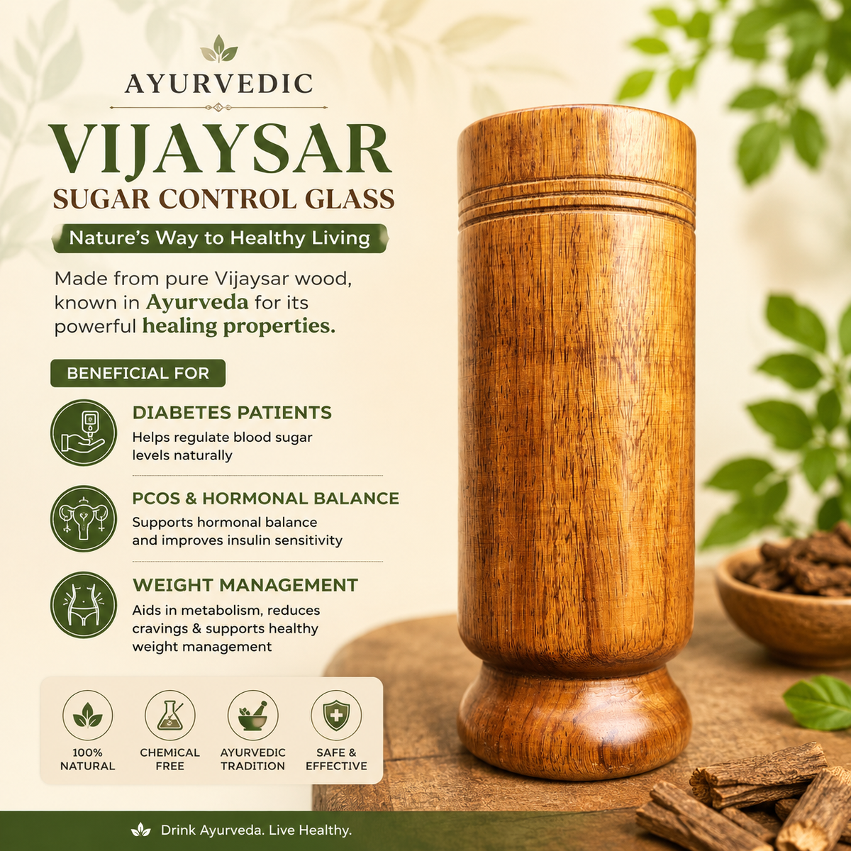 Kansa Wellness™ Ayurvedic Vijaysar Sugar Control Glass