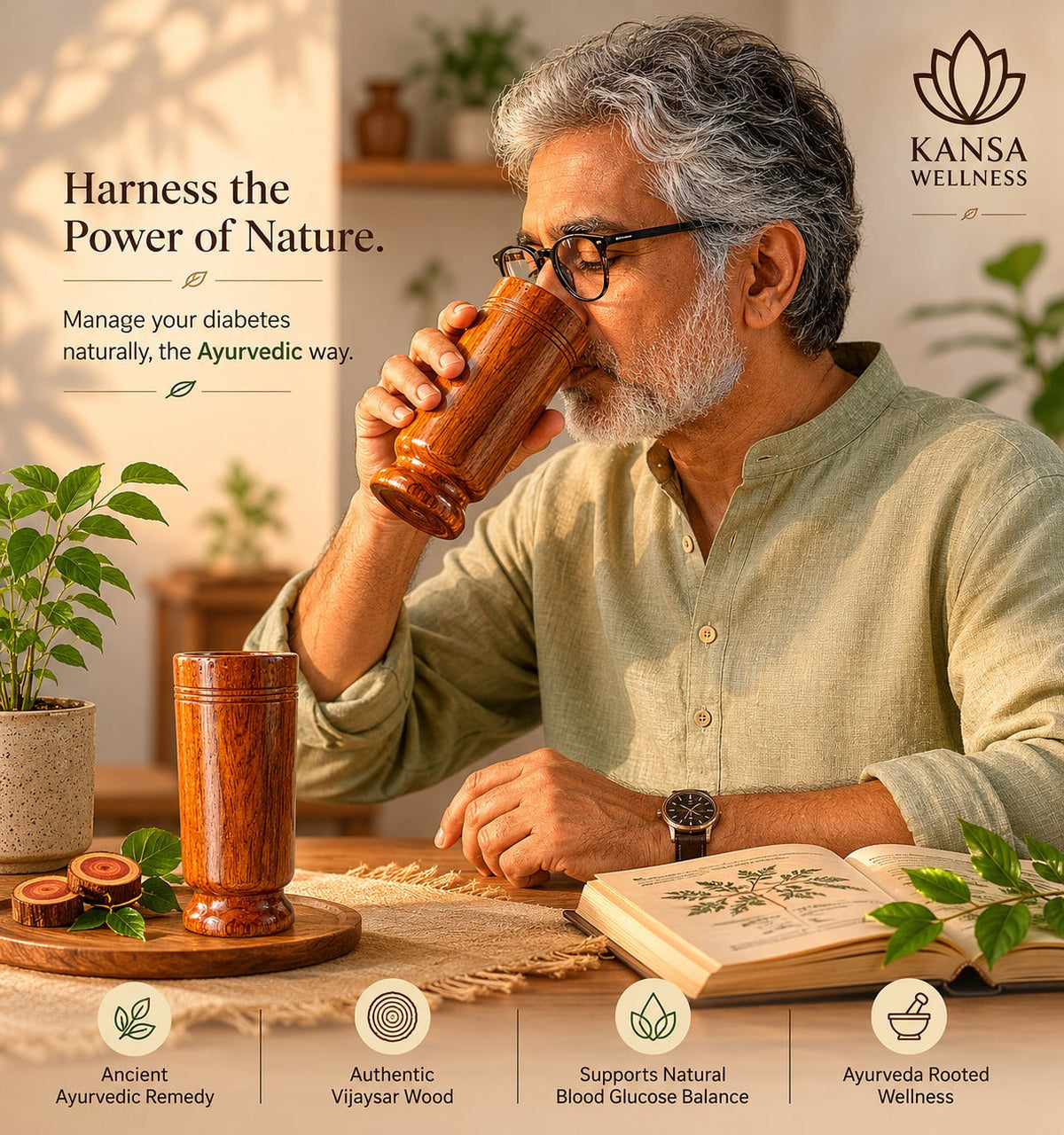Kansa Wellness™ Ayurvedic Vijaysar Sugar Control Glass